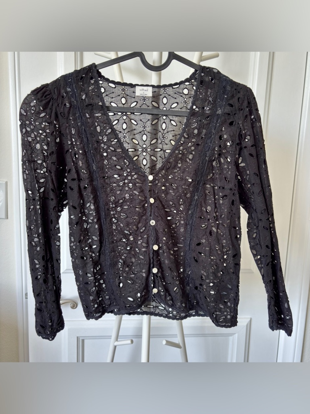 3for30 Wilfred Black Eyelet Blouse Small